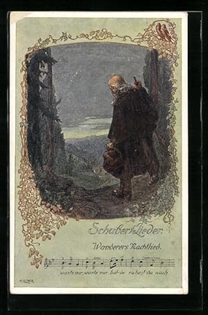 Bild des Verkufers fr Knstler-Ansichtskarte sign. Elsner: Schubert-Lieder, Wanderers Nachtlied zum Verkauf von Bartko-Reher
