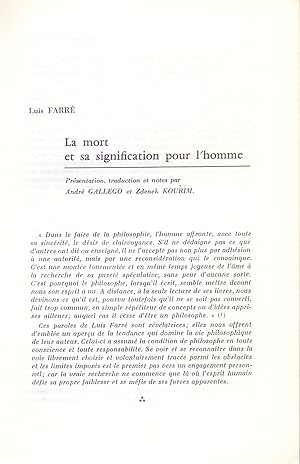 Seller image for LA MORT ET SA SIGNIFICATION POUR L HOMME (EXTRAIDO ORIGINAL DEL AO 1971, TEXTO INTEGRO) for sale by Libreria 7 Soles