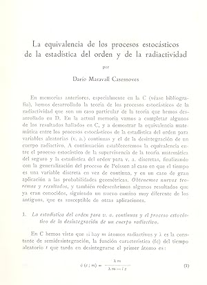 Seller image for LA EQUIVALENCIA DE LOS PROCESOS ESTOCASTICOS DE LA ESTADISTICA DEL ORDEN Y DE LA RADIACTIVIDAD (EXTRAIDO ORIGINAL DEL AO 1970, ESTUDIO COMPLETO TEXTO INTEGRO) for sale by Libreria 7 Soles