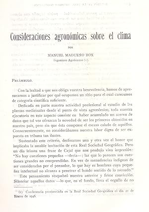 Image du vendeur pour CONSIDERACIONES AGRONOMICAS SOBRE EL CLIMA (EXTRAIDO ORIGINAL DEL AO 1946, ESTUDIO COMPLETO TEXTO INTEGRO) mis en vente par Libreria 7 Soles