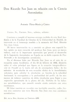 Seller image for DON RICARDO SAN JUAN EN RELACION CON LA CIENCIA AERONAUTICA (EXTRAIDO ORIGINAL DEL AO 1970, ESTUDIO COMPLETO TEXTO INTEGRO) for sale by Libreria 7 Soles