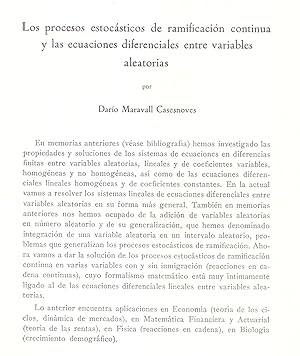 Seller image for LOS PROCESOS ESTOCASTICOS DE RAMIFICACION CONTINUA Y LAS ECUACIONES DIFERENCIALES ENTRE VARIABLES ALEATORIAS (EXTRAIDO ORIGINAL DEL AO 1970, ESTUDIO COMPLETO TEXTO INTEGRO) for sale by Libreria 7 Soles