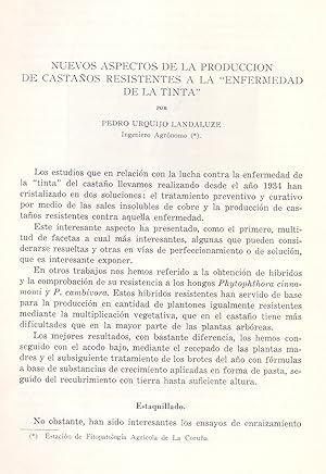 Seller image for NUEVOS ASPECTOS DE LA PRODUCCION DE CASTAOS RESISTENTES A LA "ENFERMEDAD DE LA TINTA" (EXTRAIDO ORIGINAL DEL AO 1963, TEXTO INTEGRO) for sale by Libreria 7 Soles