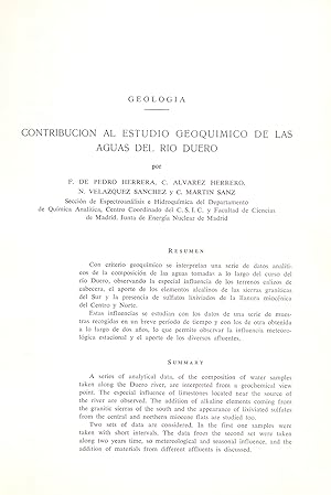 Imagen del vendedor de GEOLOGIA: CONTRIBUCION AL ESTUDIO GEOQUIMICO DE LAS AGUAS DEL RIO DUERO (EXTRAIDO ORIGINAL DEL AO 1973, TEXTO INTEGRO) a la venta por Libreria 7 Soles