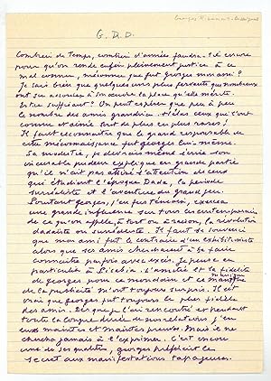 Image du vendeur pour Mon ami Georges Ribemont-Dessaignes". Autograph manuscript signed "Philippe Soupault". mis en vente par Antiquariat INLIBRIS Gilhofer Nfg. GmbH