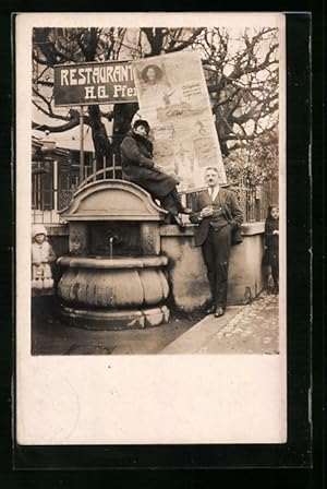 Foto-Ansichtskarte Zürich, Chinese am Brunnen, Völkerschau