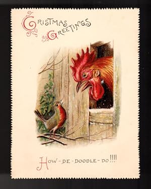 How-de-Doodle-Do Robin & Cockerel Antique Christmas Card