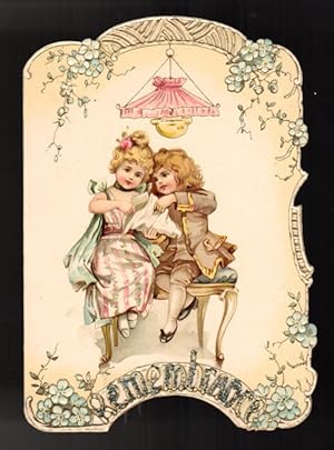 Children on Stool Antique Christmas Card