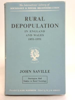 Bild des Verkufers fr Rural Depopulation in England and Wales, 1851 to 1951 zum Verkauf von World of Rare Books