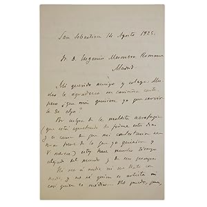 CARTA ORIGINAL DE SINESIO DELGADO (SAN SEBASTIAN 14 DE AGOSTO 1925)