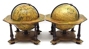 A pair of very handsome early 20 cm. (7,9 inch) Terrestrial and Celestial Globes.