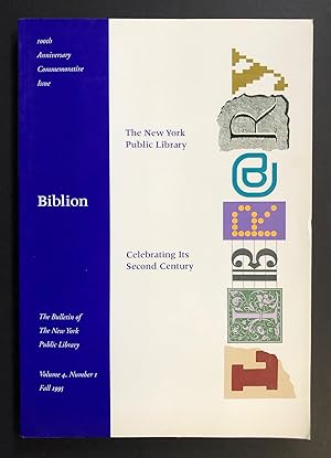 Bild des Verkufers fr Biblion : The Bulletin of the New York Public Library, Volume 4, Number 1 (Fall 1995) zum Verkauf von Philip Smith, Bookseller