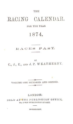 Image du vendeur pour the racing calendar for the year 1874 mis en vente par WeBuyBooks