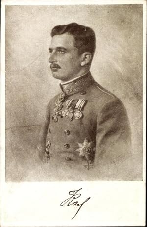 Künstler Ansichtskarte / Postkarte Kaiser Karl I. von Österreich Ungarn, Portrait in Uniform, Orden