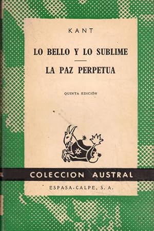 Seller image for Lo bello y lo sublime. La paz perpetua for sale by Librera Cajn Desastre