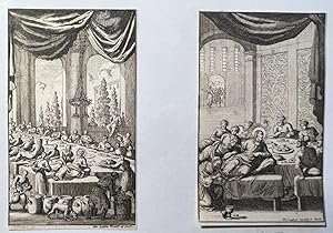 [Two etchings, Biblical prints, last supper Jezus] Laatste avondmaal, published 1687, 1 p.