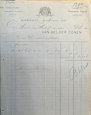 [Printing history, Enschedé] Receipt of Van Gelder Zonen, Fabriek van Machinaal Papier in Wormerv...