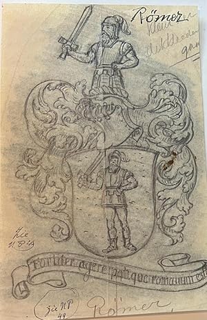 Wapenkaart/Coat of Arms: Original preparatory drawing of Römer Coat of Arms/Family Crest with pri...