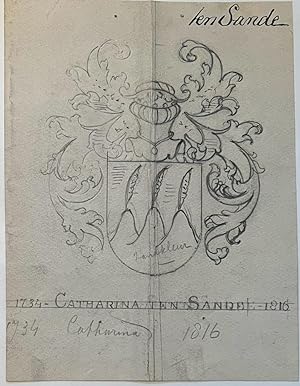 Wapenkaart/Coat of Arms: Original preparatory drawing of the Ten Sande Coat of Arms/Family Crest,...