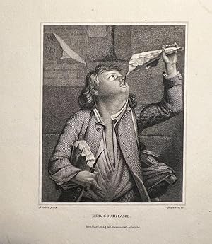 [Antique print, gastronomy] Der Gourmand, the glutton, by W. Hessloehl, publishing date unknown, ...