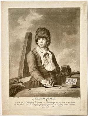 Antique print, mezzotint | Portrait of Christiaan Cornelis (Van Kinsbergen) on the ship De Vriend...