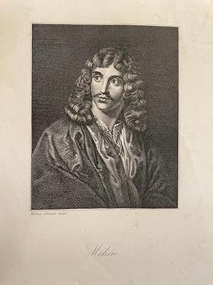 [Antique copperengraving, Molière, 1850] Portrait print of Molière, engraved by Adrian Schleich, ...