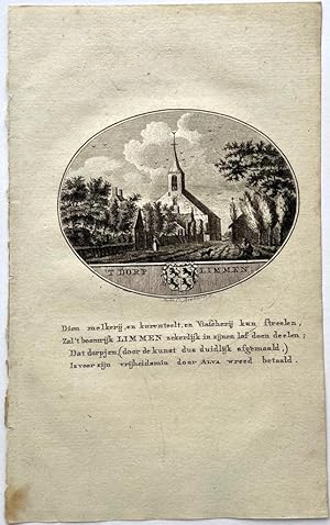 [Original city view, antique print] 't Dorp Limmen, engraving made by Anna Catharina Brouwer, 1 p.