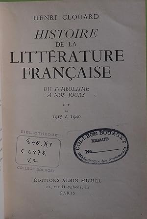 HISTOIRE DE LA LITTERATURE FRANCAISE T2 1915- 1940
