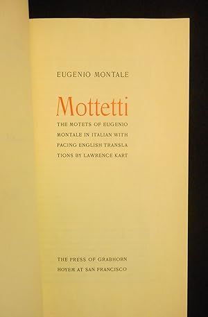 Seller image for Mottetti, The Motets of Eugenio Montale for sale by Swan's Fine Books, ABAA, ILAB, IOBA