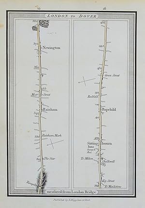 Antique Map RAINHAM, BAPCHILD, SITTINGBOURNE, KENT, E. Mogg Strip Road Map 1808