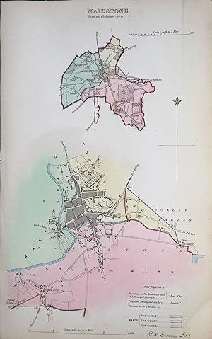 Antique Map MAIDSTONE,KENT, ENGLAND, Street Plan, Dawson Original 1832