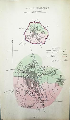 Antique Map BURY ST EDMUNDS,SUFFOLK, Original Street Plan, Dawson Original 1832