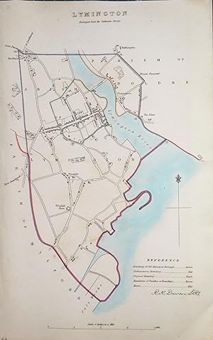 Antique Map LYMINGTON, HAMPSHIRE, Original Street Plan, Dawson Original 1832