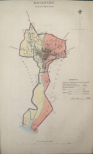 Antique Map BRIDPORT, DORSET Original Street Plan, Dawson 1832