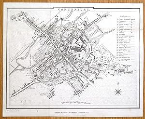 Antique Map CANTERBURY, KENT Street Plan, James Bingley Original 1822