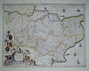 Antique Map CANTIUM, KENT, JANSSON Original large format c1650