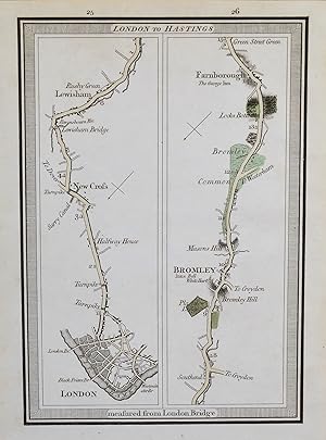 Antique Map LONDON New Cross Lewisham Farnborough Bromley E Mogg Strip Road Map 1808
