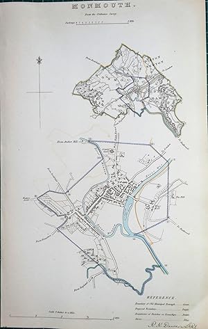 Antique Map MONMOUTH, WALES, Original Street Plan, Dawson Original 1832