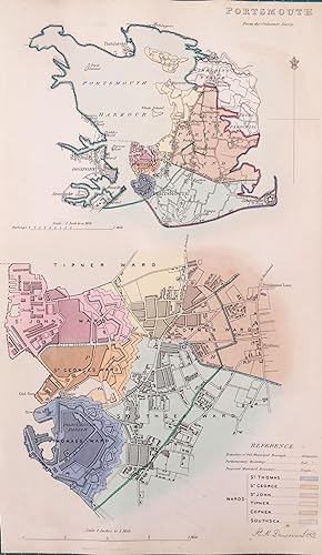 Antique Map PORTSMOUTH, HAMPSHIRE, City & Street Plan, Dawson Original 1832