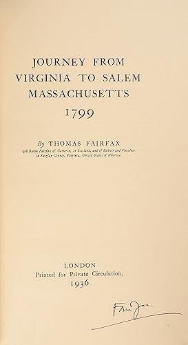 Journey from Virginia to Salem Massachusetts 1799.