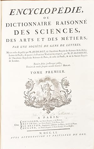 Image du vendeur pour Encyclopdie ou Dictionnaire raisonn des Sciences, des Arts et des Mtiers mis en vente par Pingel Rare Books