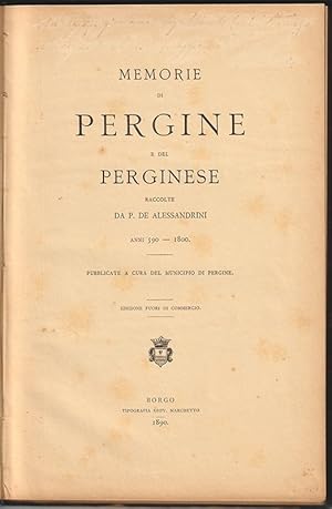 Imagen del vendedor de Memorie di Pergine e del perginese. Anni 590-1800. a la venta por Antiquariat Burgverlag