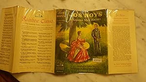 Image du vendeur pour JO'S BOYS, SEQUEL TO LITTLE MEN BY LOUISA MAY ALCOTT IN DUSTJACKET WOMAN SEATED RED DRESS YELLOW UMBRELLA & MAN STANDING HOLDING HAT, BLUE BOWTIE Illustrated BY GRACE PAULL , RAINBOW CLASSICS #R-40 on back of DJ , 1957, the third book in Little Women Trilogy, book follows the lives of the Plumfield boys as they grow up mis en vente par Bluff Park Rare Books