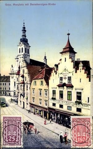 Ansichtskarte / Postkarte Graz Steiermark, Murplatz, Barmherzige Kirche, Kaffeegroßrösterei C. F....