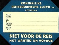 Bild des Verkufers fr Bagagelabel Rotterdamsche Lloyd. Niet voor de Reis zum Verkauf von nautiek