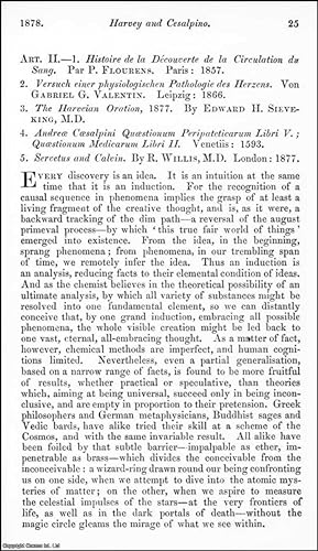 Bild des Verkufers fr Harvey and Cesalpino. An uncommon original article from The Edinburgh Review, 1878. zum Verkauf von Cosmo Books