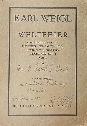 Weltfeier, Symphonische Kantate, Op.17, Klavier-Auszug (Inscribed, with autograph letter)