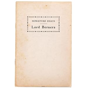 Imagen del vendedor de Miniature Essays. Lord Berners a la venta por The Old Mill Bookshop