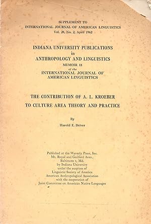 Imagen del vendedor de Contribution of A. L. Kroeber to Culture Area Theory and Practice a la venta por Book Booth