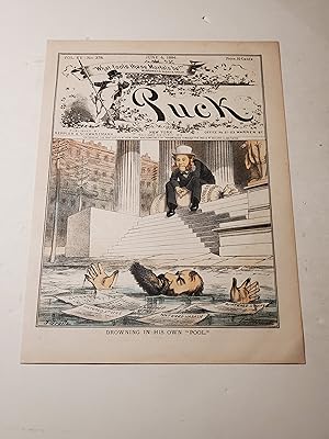 Seller image for 1884 Puck Lithograph of "Drowning in His Own Pool" - Jay Gould & Cornelius Vanderbilt on Wall Street for sale by rareviewbooks